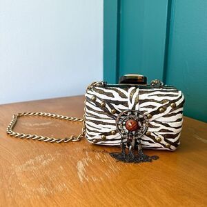 Mary Frances Aria Bronze Zebra Printed Tassel Versatile Shoulder Clutch Bag